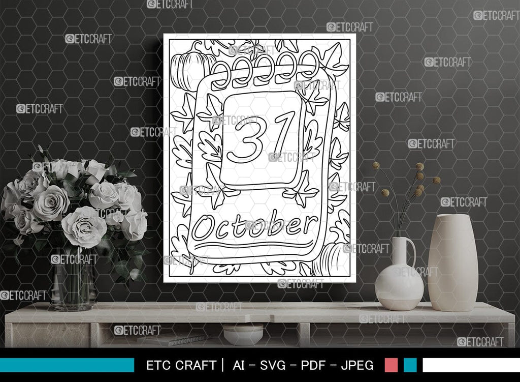 October Month Printable Coloring Page Cut File, PDF Colouring Book ...