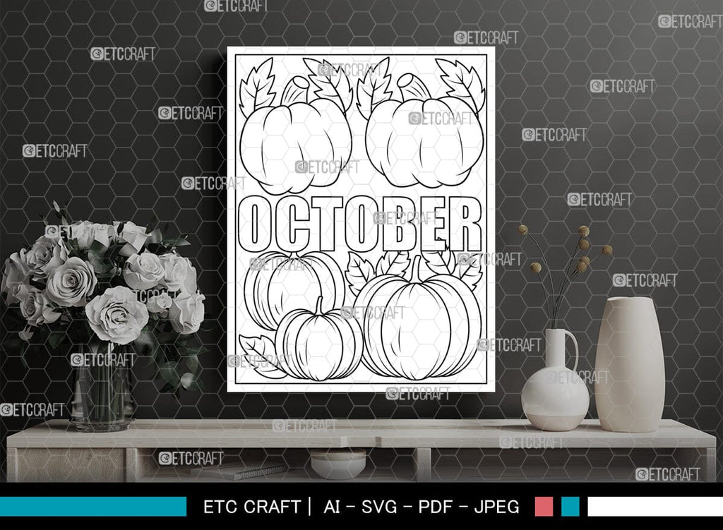 October Month Printable Coloring Page Cut File, PDF Colouring Book ...