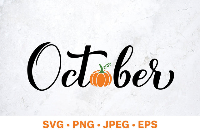 October SVG. Fall calligraphy lettering with pumpkin. SVG LaBelezoka 