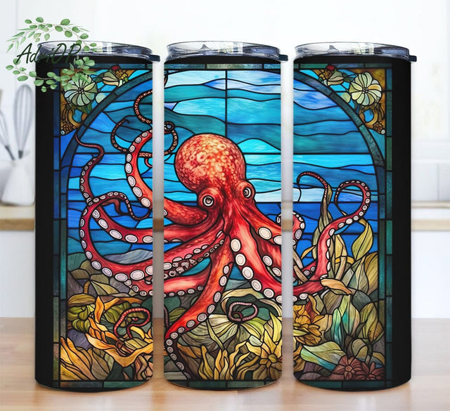 Octopus In The Ocean 20oz Skinny Tumbler Png, Octopus Window Png, Ocean Life, Underwater Tumbler, Ocean, Watercolor Tumbler, Ocean Sublimation Sublimation AdriOP 