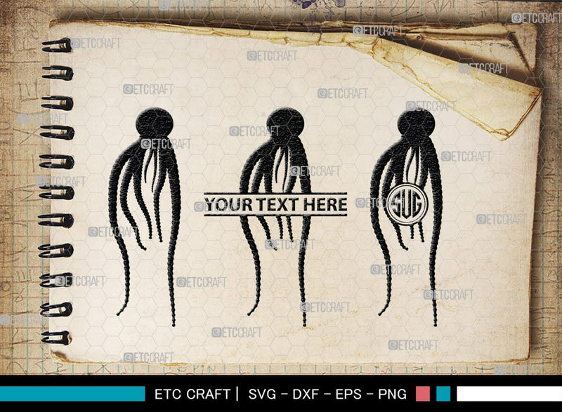 Octopus Monogram Octopus Monogram, Octopus Silhouette, Octopus SVG, Squid Svg, Kraken ...