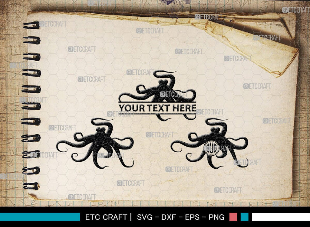 Octopus Monogram Octopus Monogram, Octopus Silhouette, Octopus SVG, Squid Svg, Kraken ...