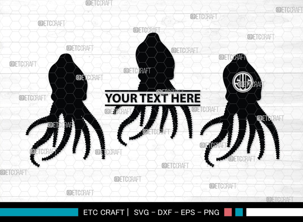 Octopus Monogram Octopus Monogram, Octopus Silhouette, Octopus SVG, Squid Svg, Kraken ...