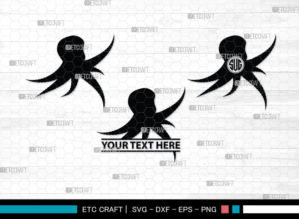 Octopus Monogram Octopus Monogram, Octopus Silhouette, Octopus SVG, Squid Svg, Kraken ...