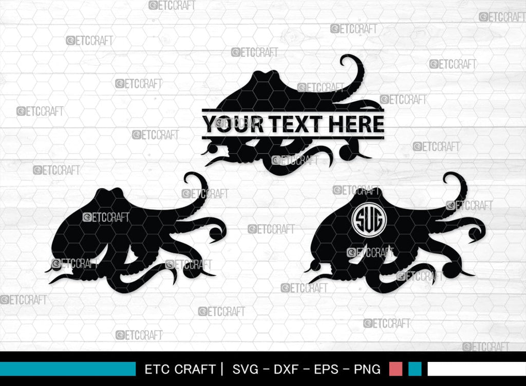 Octopus Monogram Octopus Monogram, Octopus Silhouette, Octopus SVG, Squid Svg, Kraken ...