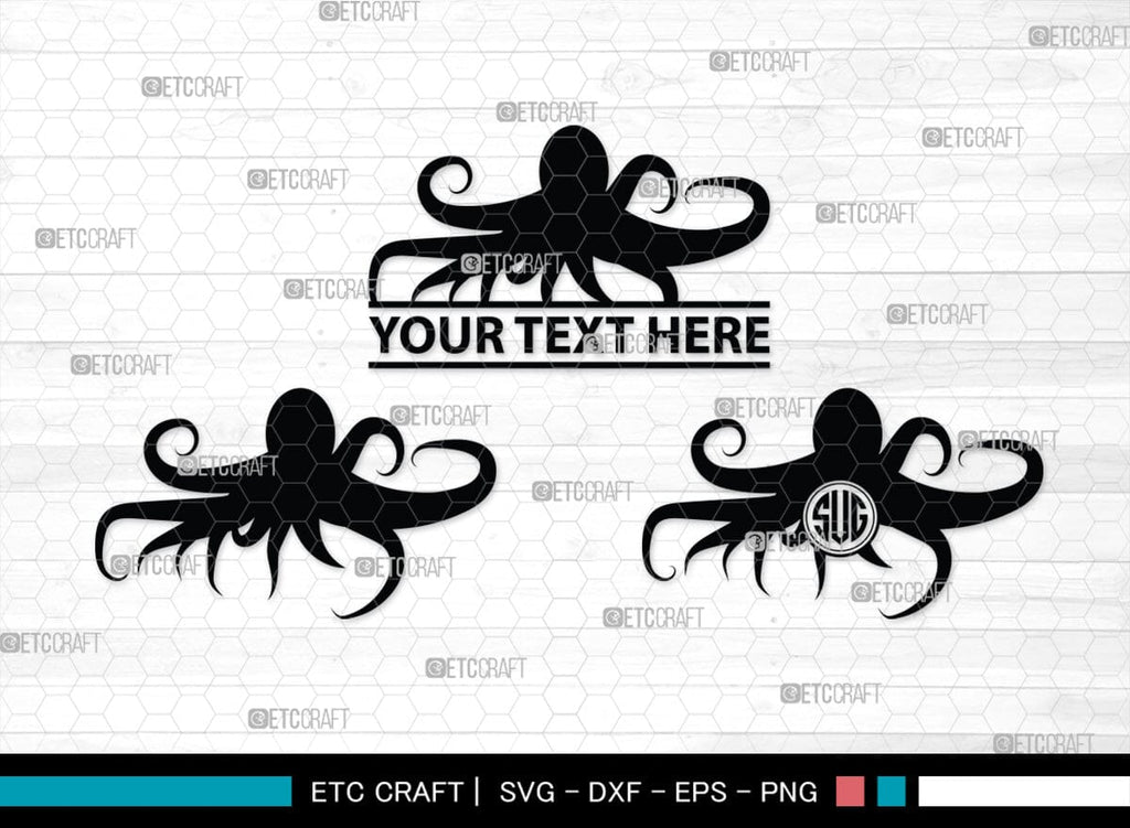 Octopus Monogram Octopus Monogram, Octopus Silhouette, Octopus SVG, Squid Svg, Kraken ...