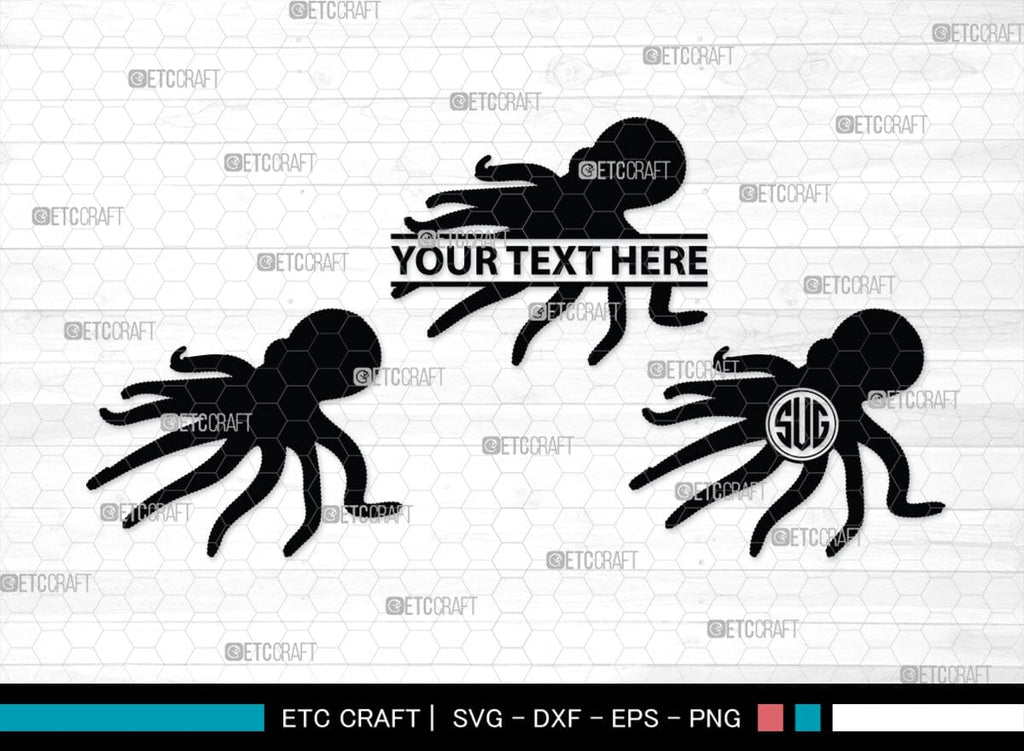 Octopus Monogram Octopus Monogram, Octopus Silhouette, Octopus SVG, Squid Svg, Kraken ...