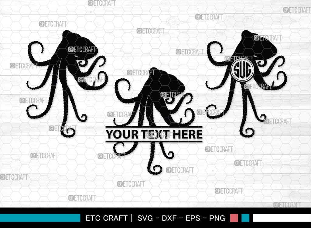 Octopus Monogram, Octopus Silhouette, Octopus SVG, Squid Svg, Kraken ...