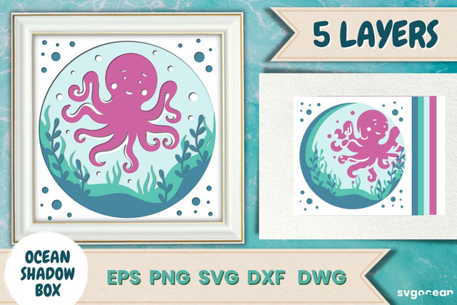 Octopus Shadow Box | 3D Layered SVG | Lightbox SVG SvgOcean 