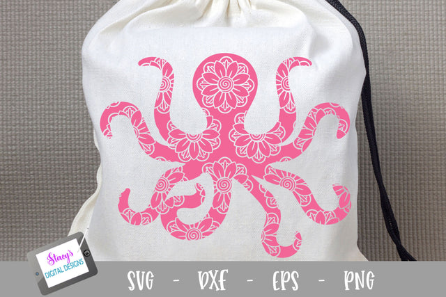Octopus SVG - Octopus with floral mandala pattern SVG Stacy's Digital Designs 