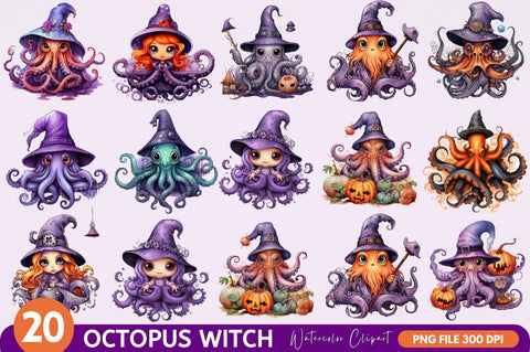 Octopus Witch Sublimation Clipart Bundle Sublimation Regulrcrative 