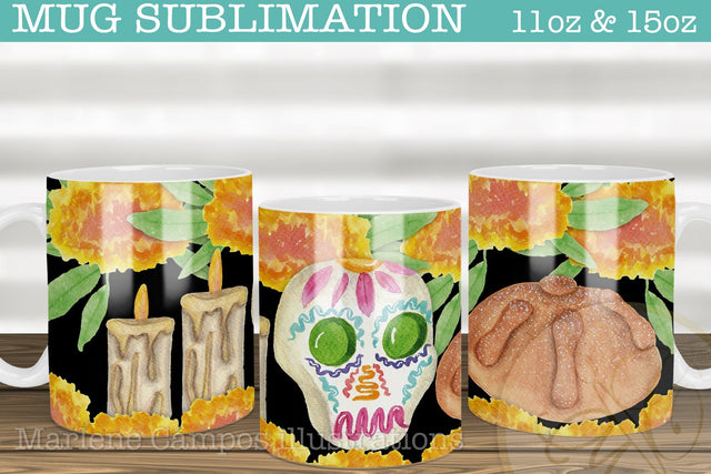 Ofrenda Day of the Dead Mug Sublimation / 11oz and 15oz/ BLACK Sublimation Marlene Campos 