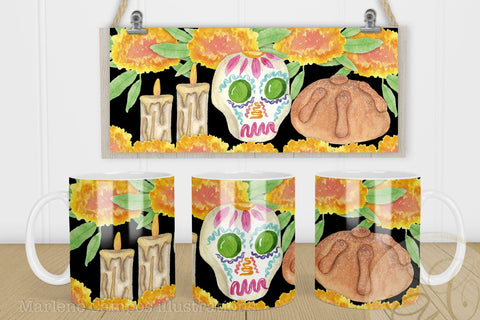 Ofrenda Day of the Dead Mug Sublimation / 11oz and 15oz/ BLACK Sublimation Marlene Campos 