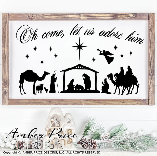 Oh come let us Adore Him SVG PNG DXF | Christmas Nativity Scene SVG | Christian Christmas SVGs SVG Amber Price Design 