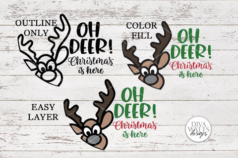 Oh Deer Christmas Is Here SVG | Winter Round Sign Design SVG Diva Watts Designs 