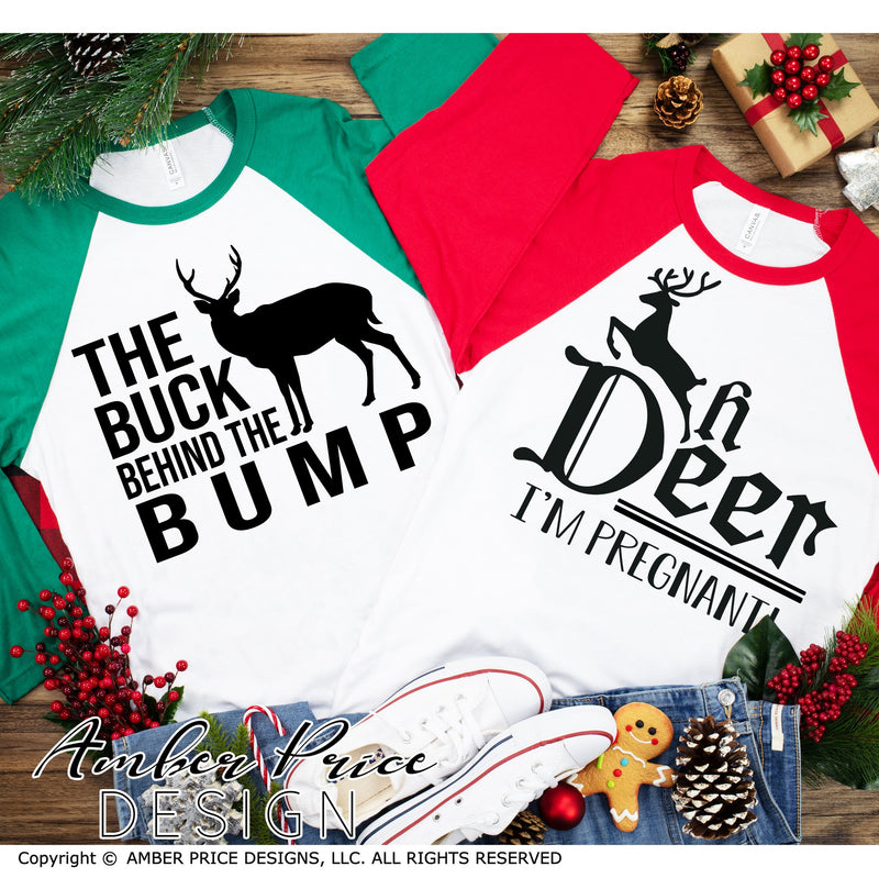 Oh deer I'm pregnant SVG | The buck behind the bump SVG | Couple's Christmas Pregnancy Reveal SVG PNG DXF | Winter Maternity SVG for him & her SVG Amber Price Design 