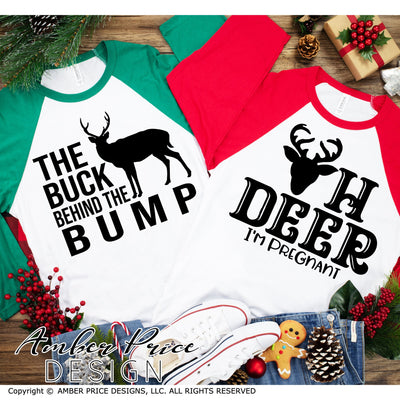 Oh deer I'm pregnant SVG | The buck behind the bump SVG | Couple's Christmas Pregnancy Reveal SVG PNG DXF | Winter Maternity SVG for him & her SVG Amber Price Design 