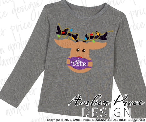 Oh Deer SVG | Reindeer with Christmas lights SVG PNG DXF | Kid's Christmas shirt SVG | Amber Price Design SVG Amber Price Design 