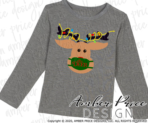 Oh Deer SVG | Reindeer with Christmas lights SVG PNG DXF | Kid's Christmas shirt SVG | Amber Price Design SVG Amber Price Design 