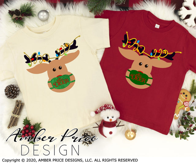 Oh Deer SVG | Reindeer with Christmas lights SVG PNG DXF | Kid's Christmas shirt SVG | Amber Price Design SVG Amber Price Design 