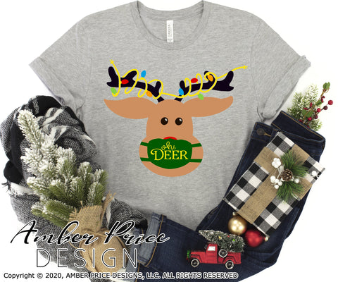 Oh Deer SVG | Reindeer with Christmas lights SVG PNG DXF | Kid's Christmas shirt SVG | Amber Price Design SVG Amber Price Design 