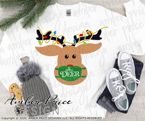 Oh Deer SVG | Reindeer with Christmas lights SVG PNG DXF | Kid's Christmas shirt SVG | Amber Price Design SVG Amber Price Design 