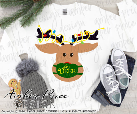 Oh Deer SVG | Reindeer with Christmas lights SVG PNG DXF | Kid's Christmas shirt SVG | Amber Price Design SVG Amber Price Design 