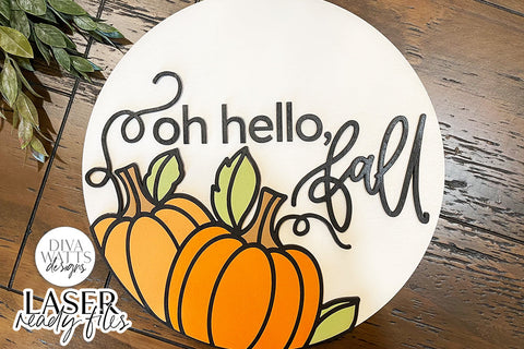 Oh Hello Fall Glowforge SVG | Autumn Pumpkins Laser File SVG Diva Watts Designs 