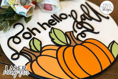 Oh Hello Fall Glowforge SVG | Autumn Pumpkins Laser File SVG Diva Watts Designs 