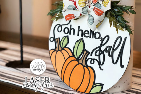 Oh Hello Fall Glowforge SVG | Autumn Pumpkins Laser File SVG Diva Watts Designs 