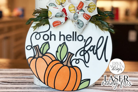 Oh Hello Fall Glowforge SVG | Autumn Pumpkins Laser File SVG Diva Watts Designs 