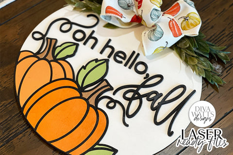 Oh Hello Fall Glowforge SVG | Autumn Pumpkins Laser File SVG Diva Watts Designs 