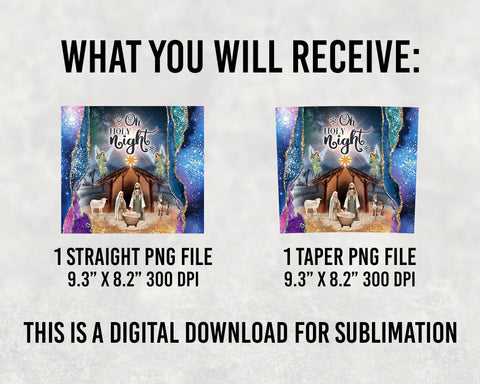 Oh Holy Night Christmas Nativity Scene 20oz Skinny Tumbler PNG Sublimation Designs, Agate Galaxy Glitter Tumbler Design Png Instant Download Sublimation BOO-design 