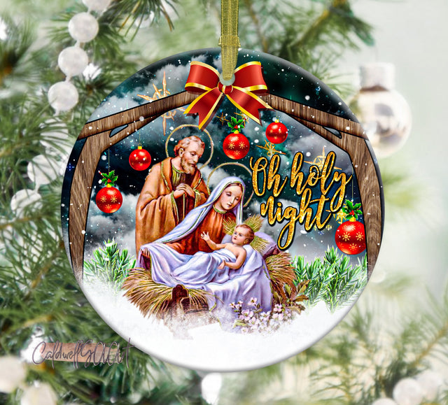 Oh Holy Night Ornament Png Sublimation Design, Merry Christmas Png, Christmas Holy Night Ornament Png,Glitter Ornament Png, Digital Download Sublimation CaldwellArt 