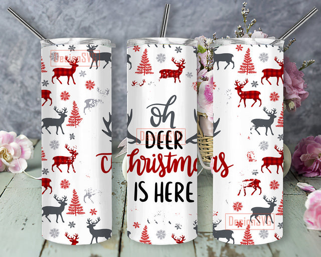 Oh My Deer Christmas is Here Tumbler Design Png, Deer Buffalo Plaid Snowflakes 20oz Ful Tumbler Wrap, Deer Tumbler Template, Christmas Sublimation Design, Instant Download Sublimation DesignSVG 