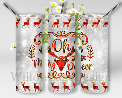 Oh My Deer Tumbler Png, Christmas Deer 20oz Tumbler Wrap, Deer Buffalo Plaid Tumbler Design, Christmas Glitter Sublimation Design, Digital Download Sublimation WillowSageDesign 