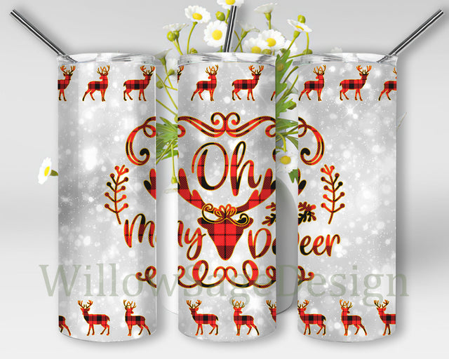 Oh My Deer Tumbler Png, Christmas Deer 20oz Tumbler Wrap, Deer Buffalo Plaid Tumbler Design, Christmas Glitter Sublimation Design, Digital Download Sublimation WillowSageDesign 