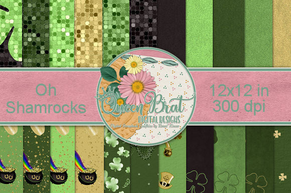 Oh Shamrocks Papers Digital Pattern QueenBrat Digital Designs 