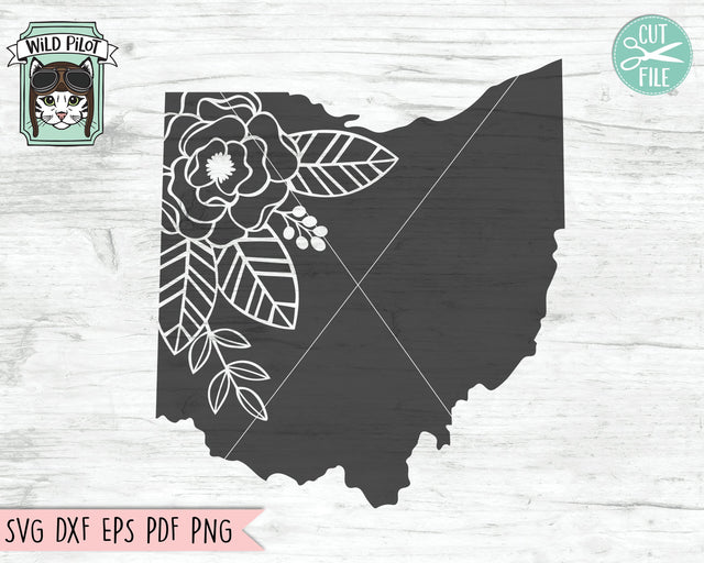 Ohio SVG File, Ohio Silhouette SVG, Ohio Cut File, Ohio Clipart, Floral Ohio SVG, State SVG, Ohio Flower SVG, State Cut File SVG Wild Pilot 