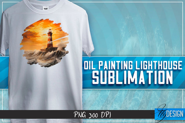 Oil Painting Lighthouse Sublimation | T-Shirt Design Sublimation Fly Design 