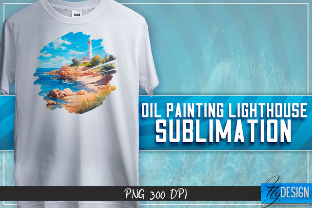 Oil Painting Lighthouse Sublimation | T-Shirt Design Sublimation Fly Design 