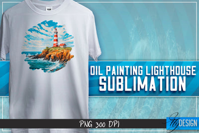Oil Painting Lighthouse Sublimation | T-Shirt Design Sublimation Fly Design 