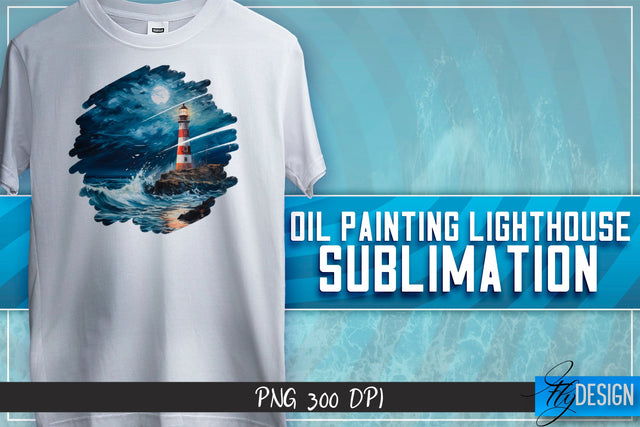 Oil Painting Lighthouse Sublimation | T-Shirt Design Sublimation Fly Design 