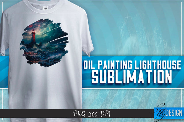 Oil Painting Lighthouse Sublimation | T-Shirt Design Sublimation Fly Design 