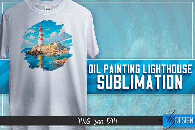 Oil Painting Lighthouse Sublimation | T-Shirt Design Sublimation Fly Design 