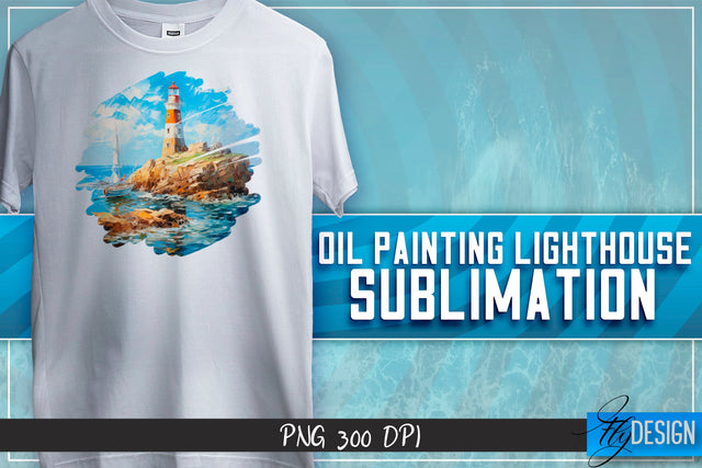 Oil Painting Lighthouse Sublimation | T-Shirt Design Sublimation Fly Design 