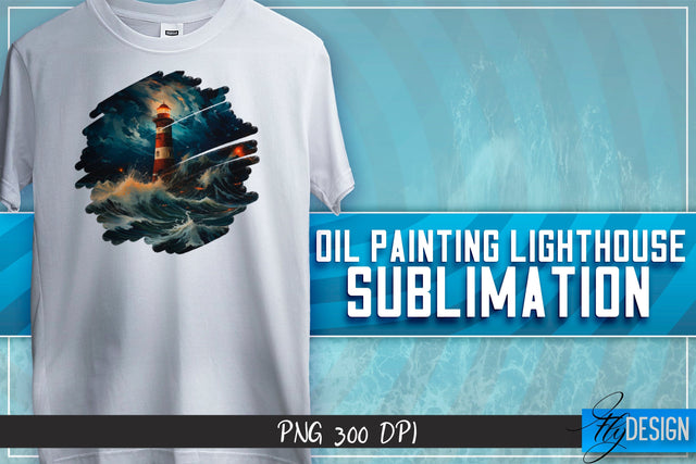 Oil Painting Lighthouse Sublimation | T-Shirt Design Sublimation Fly Design 