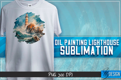 Oil Painting Lighthouse Sublimation | T-Shirt Design Sublimation Fly Design 