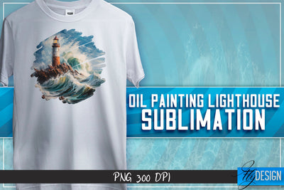 Oil Painting Lighthouse Sublimation | T-Shirt Design Sublimation Fly Design 