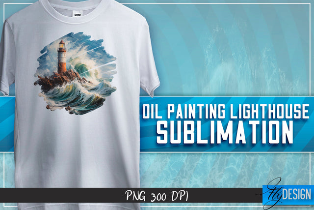 Oil Painting Lighthouse Sublimation | T-Shirt Design Sublimation Fly Design 
